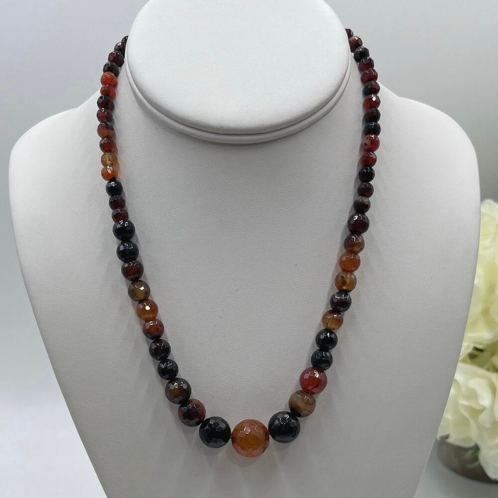Faceted Carnelian Jasper‎ Agate Quartz Graduated Necklace Healing Protection